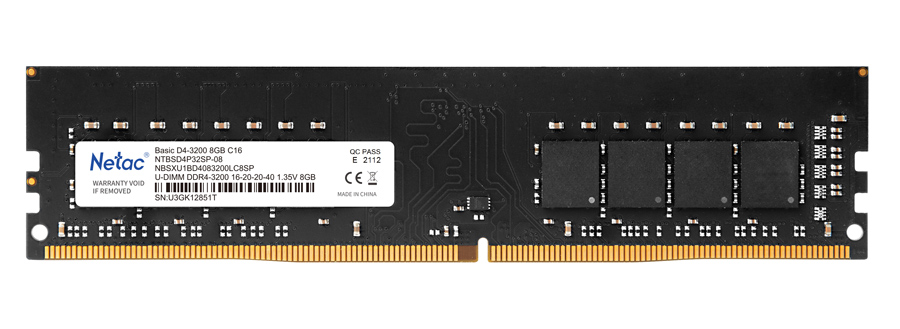 NETAC μνήμη DDR4 UDIMM NTBSD4P32SP-08, 8GB, 3200MHz, C16