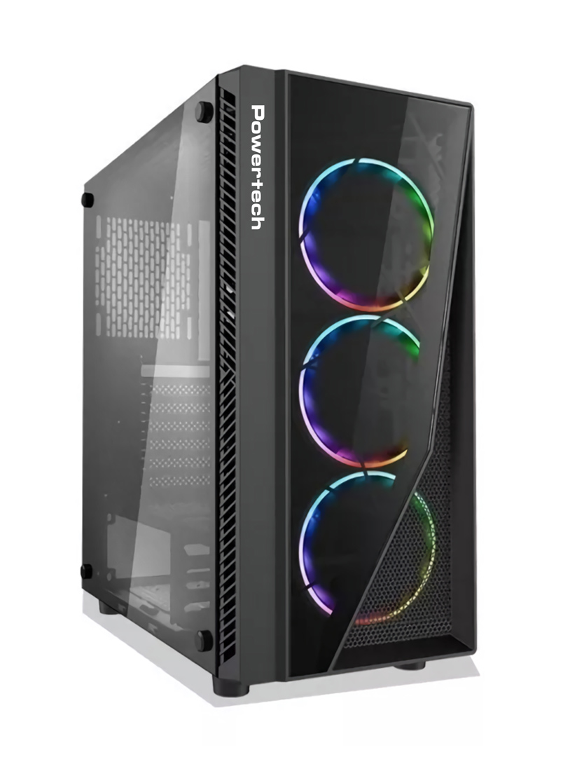 POWERTECH Gaming case PT-743, tempered glass, 4x 120mm fans (3x RGB)