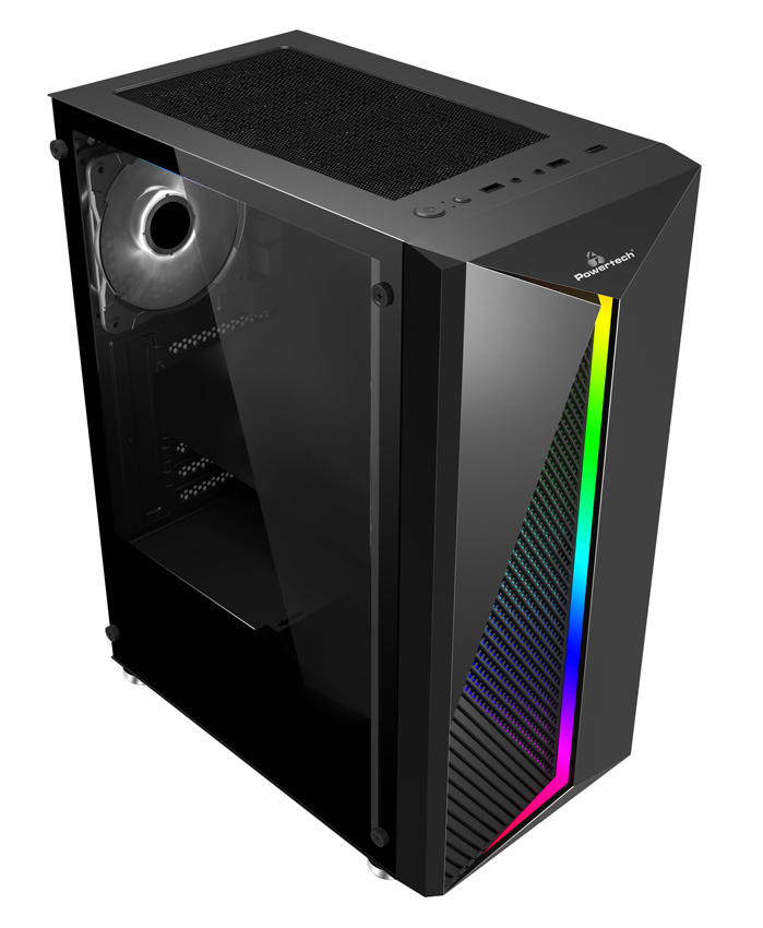 POWERTECH Gaming case PT-848, tempered glass, 80mm fan, PSU 500W PT-864