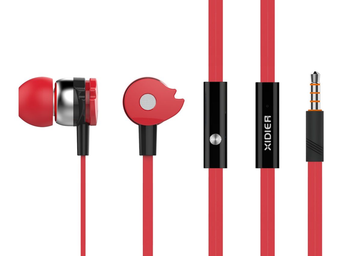 CELEBRAT Earphones με μικρόφωνο D1, 10mm, 3.5mm, 1.2m flat, κόκκινα