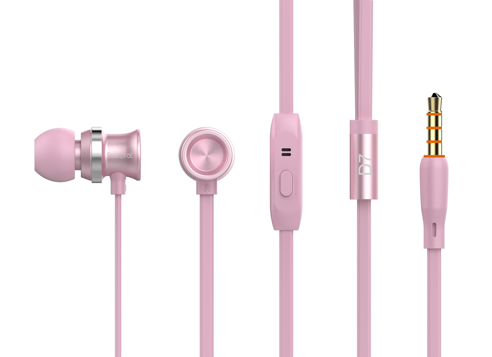 CELEBRAT Earphones με μικρόφωνο D7, 10mm, 3.5mm, 1.2m, ροζ χρυσό