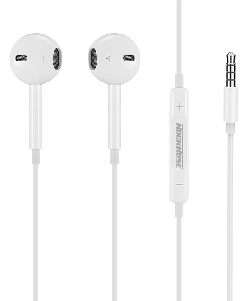 ROCKROSE earphones με μικρόφωνο Solo MC, 3.5mm, 1.2m, λευκά