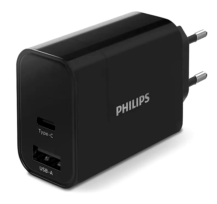 PHILIPS φορτιστής τοίχου DLP2621-12, USB & Type-C, 30W, μαύρος