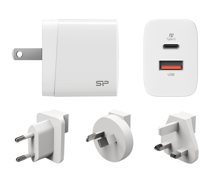 SILICON POWER φορτιστής τοίχου QM16, USB & USB-C 18W, UK/EU/AU/US, λευκό