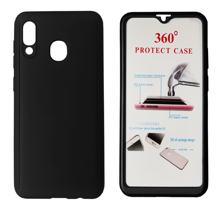 POWERTECH Θήκη Body 360° με Tempered Glass για Samsung A20, μαύρη