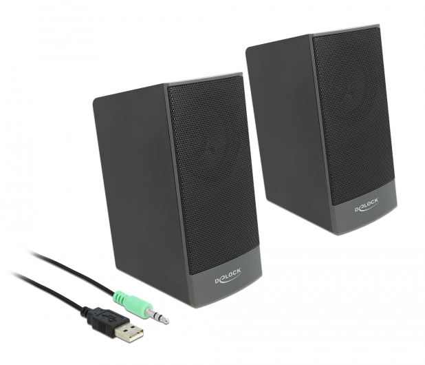 DELOCK ηχεία 2.0 27001, stereo, USB & 3.5mm, μαύρα