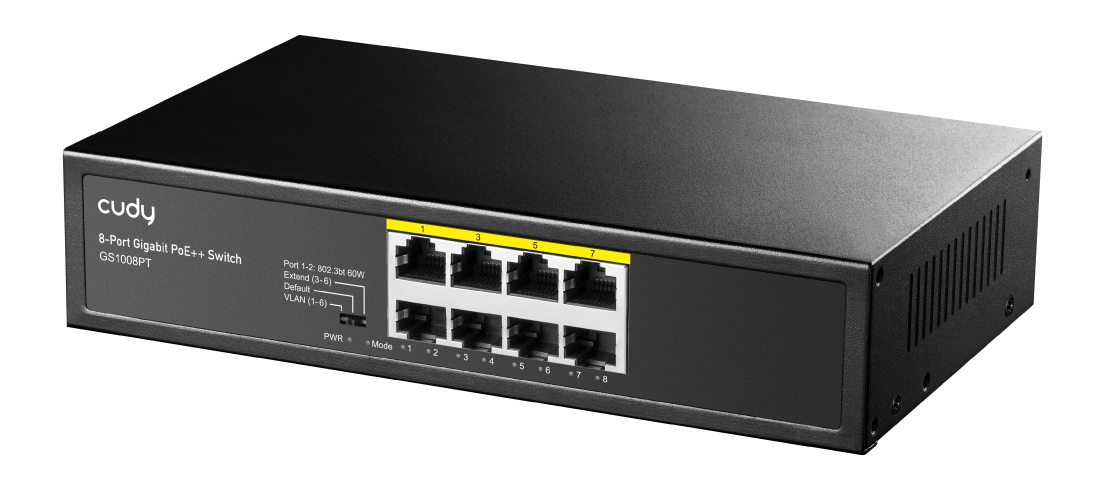 CUDY PoE+ switch GS1008PT, 8-port PoE+, 120W, VLAN, V1.0