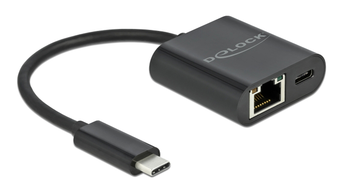 DELOCK αντάπτορας USB-C σε ethernet RJ45 66644, 60W, 1000Mbps, μαύρο