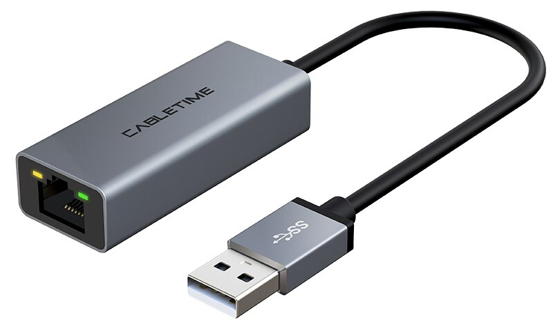 CABLETIME αντάπτορας USB 2.0 σε RJ45 AML100, 100Mbps, 0.15m, γκρι