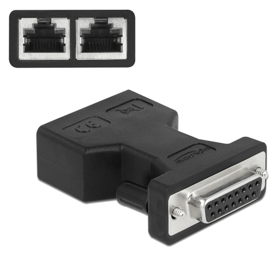 DELOCK αντάπτορας D-Sub 15 Pin σε 2x RJ45 66806, μαύρος