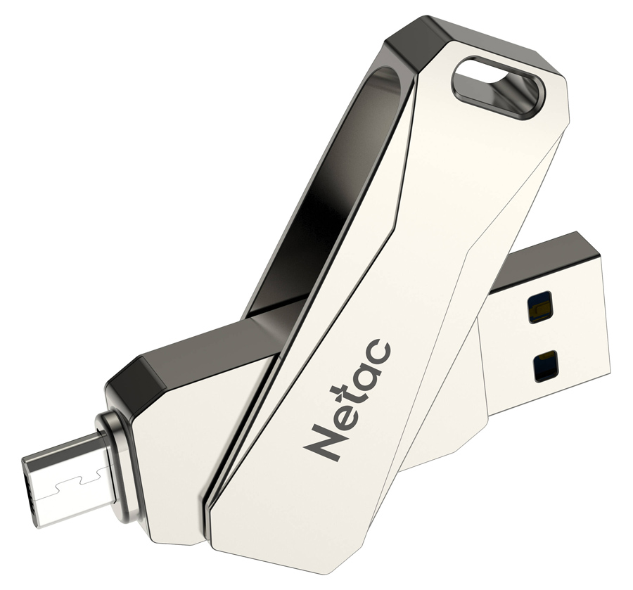 NETAC USB Flash Drive U381, 32GB, USB 3.0 & Micro USB, OTG, ασημί